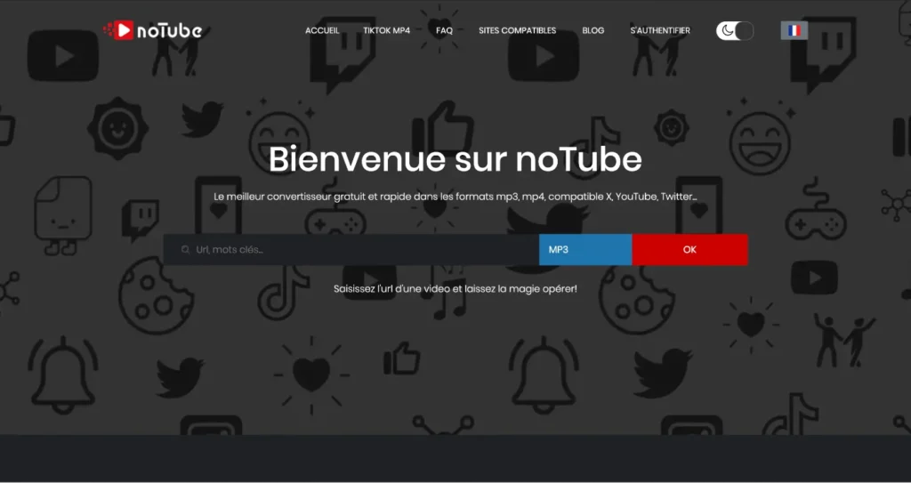 Capture d'écran du site notube.lol